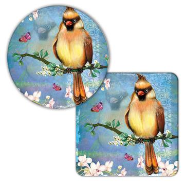 Orange Cardinal : Gift Coaster Bird Grieving Lost Loved One Grief Healing Rememberance