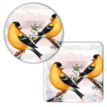American Goldfinch : Gift Coaster Bird Flowers Décor Scarlett Petrol
