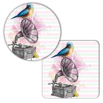 Bird Vinyl Player Vintage : Gift Coaster Cute Decor Ecology Nature Aviary