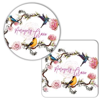 Amazing Grace Birds : Gift Coaster Cute Hummingbird Rose Flowers Goldfinch Christian