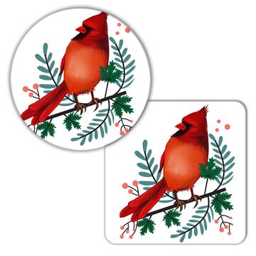 Christmas Cardinal : Gift Coaster Bird Holidays Cute Animal Winter