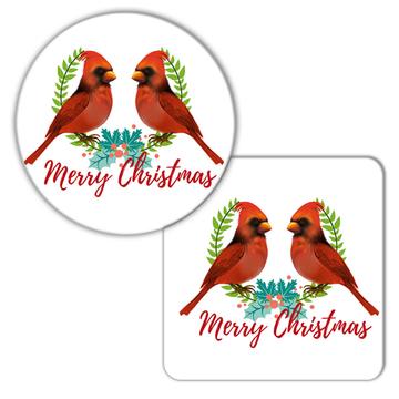 Merry Christmas Cardinal : Gift Coaster Bird Holidays Winter