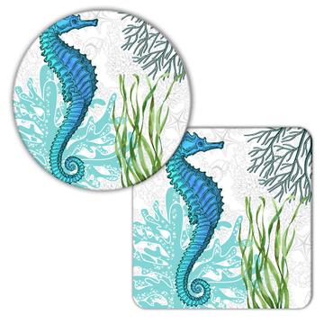 Seahorse Botanical Seaweed : Gift Coaster Ocean Animal Retro Vintage Art Nature Lover