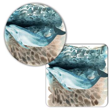 Dolphin Watercolor Art Print : Gift Coaster Ocean Water Animal Nature Lover Stones Light
