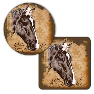 Horse Face Drawing Orchid : Gift Coaster Domestic Animal Realistic Art Cute Children