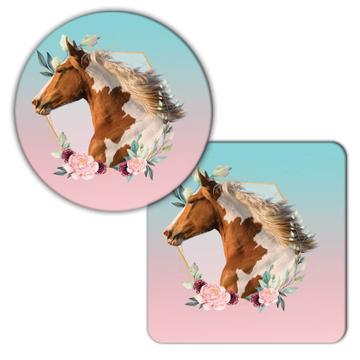 Horse Head Roses Garland : Gift Coaster For Horses Lover Animal Flower Delicate Art Print Her