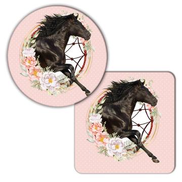 Horse Flower Frame : Gift Coaster Floral Animal Lover Photo Art Wild Nature For Her Best Friend