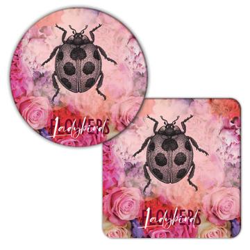 Vintage Ladybug Flowers : Gift Coaster Art Design For Woman Her Mother Birthday Feminine