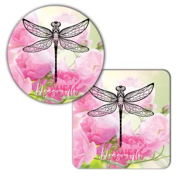 Vintage Dragonfly Flowers : Gift Coaster Art Print Nature For Woman Her Mother Birthday Friend