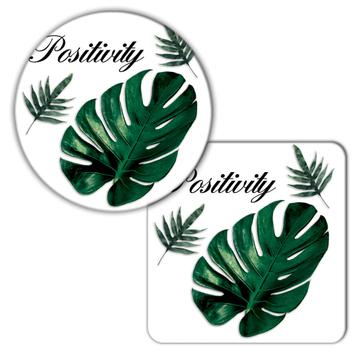 Positivity Monstera Leaf : Gift Coaster Botanical Art Print For Nature Lover Exotic Tropical Plant