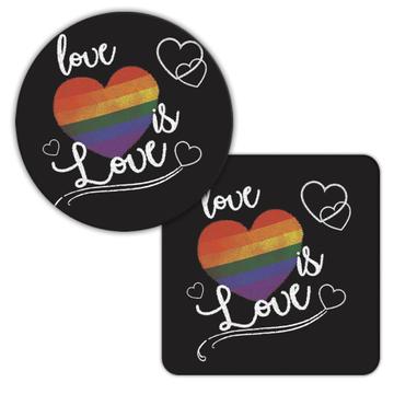 Heart Rainbow Love is  : Gift Coaster LGBTQIA Gay
