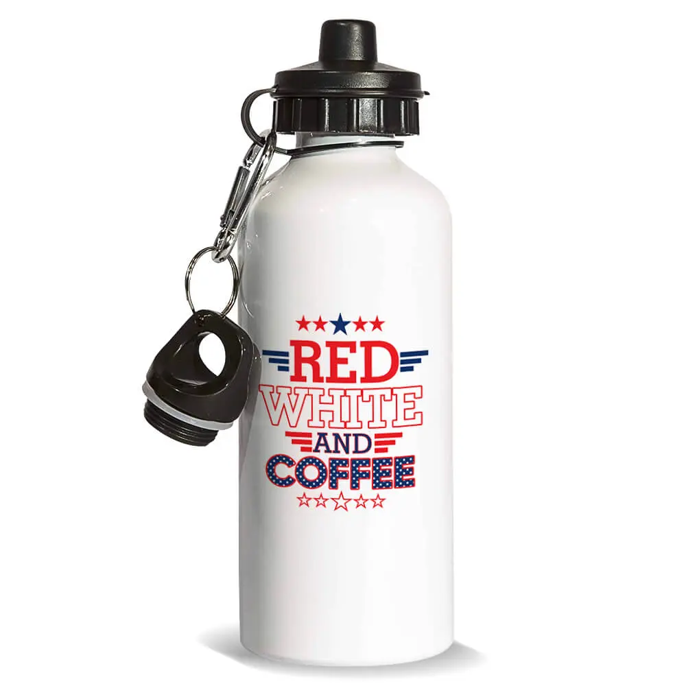 Red White & Coffee : Gift Sports Water Bottle American USA Flag Stars Stripes Americana