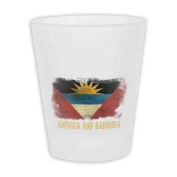 Antigua and Barbuda : Gift Frosted Shot Glas Distressed Flag Vintage Citizen of ad Expat Country