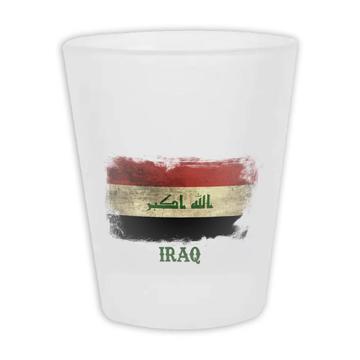 Iraq : Gift Frosted Shot Glas Distressed Flag Vintage Iraqi Expat Country