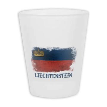 Liechtenstein : Gift Frosted Shot Glas Distressed Flag Vintage Citizen Expat Country