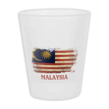 Malaysia : Gift Frosted Shot Glas Distressed Flag Vintage Malaysian Expat Country