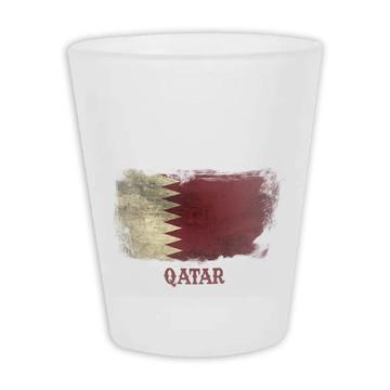 Qatar : Gift Frosted Shot Glas Distressed Flag Vintage Qatari Expat Country