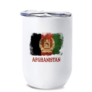 Afghanistan : Gift Wine Tumbler Distressed Flag Vintage Afghan Expat Country
