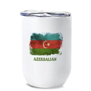 Azerbaijan : Gift Wine Tumbler Distressed Flag Vintage Azerbaijani Expat Country