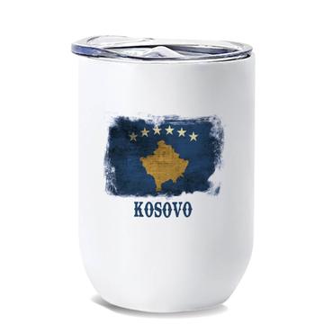 Kosovo : Gift Wine Tumbler Distressed Flag Vintage Kosovan Expat Country