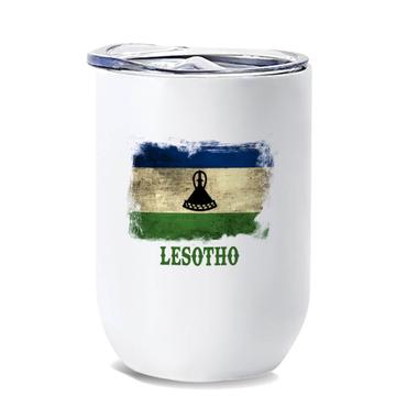 Lesotho : Gift Wine Tumbler Distressed Flag Vintage   Expat Country