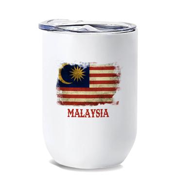 Malaysia : Gift Wine Tumbler Distressed Flag Vintage Malaysian Expat Country