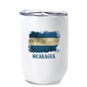 Nicaragua : Gift Wine Tumbler Distressed Flag Vintage Nicaraguan Expat Country