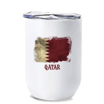 Qatar : Gift Wine Tumbler Distressed Flag Vintage Qatari Expat Country