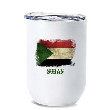 Sudan : Gift Wine Tumbler Distressed Flag Vintage Sudanese Expat Country