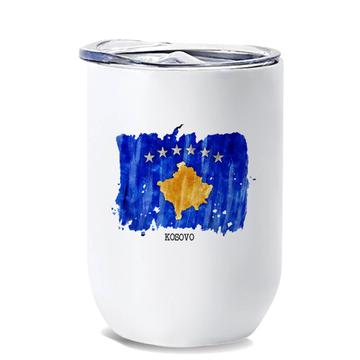 Kosovo Flag : Gift Wine Tumbler Europe Travel Expat Country Watercolor
