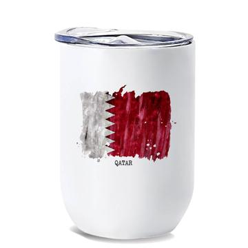 Qatar Flag : Gift Wine Tumbler Asia Travel Expat Country Watercolor
