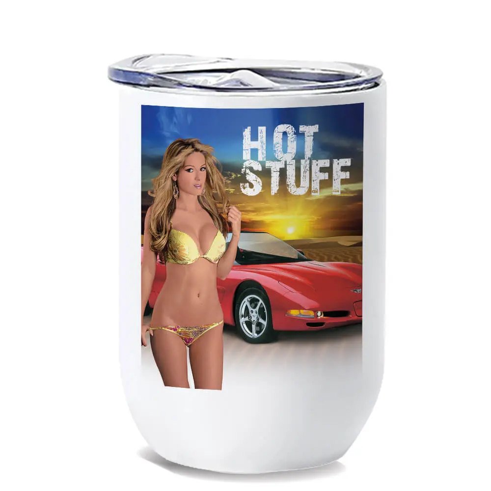Sexy Woman Bikini Car : Gift Wine Tumbler Erotica Erotic Pin Up Girl Hot Blonde