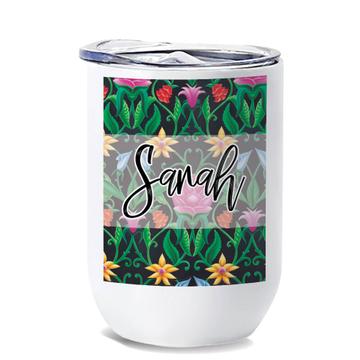 Indian Arabic Flower Print : Gift Wine Tumbler Seamless Art Fabric Classic Retro Orchid Rose