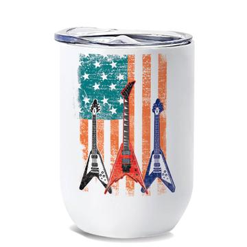 Rockers Guitars Music Art Print : Gift Wine Tumbler USA Flag American Wall Decor Retro