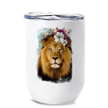 Lion Photography : Gift Wine Tumbler Flowers Cute Safari Animal Wild Feline Nature Collage
