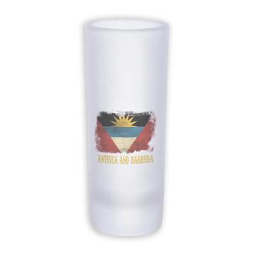 Antigua and Barbuda : Gift Frosted Shot Glass Tal Distressed Flag Vintage Citizen of ad Expat Country