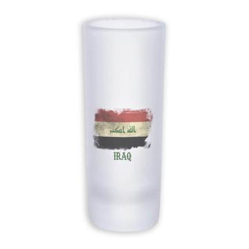 Iraq : Gift Frosted Shot Glass Tal Distressed Flag Vintage Iraqi Expat Country