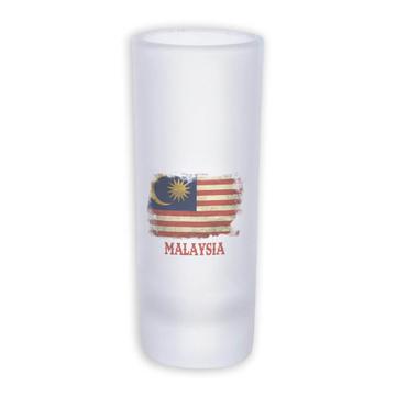 Malaysia : Gift Frosted Shot Glass Tal Distressed Flag Vintage Malaysian Expat Country