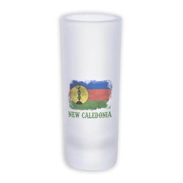 New Caledonia : Gift Frosted Shot Glass Tal Distressed Flag Vintage   Expat Country