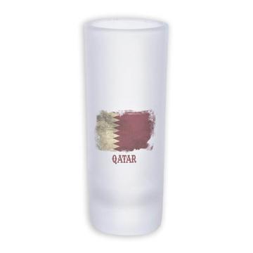 Qatar : Gift Frosted Shot Glass Tal Distressed Flag Vintage Qatari Expat Country
