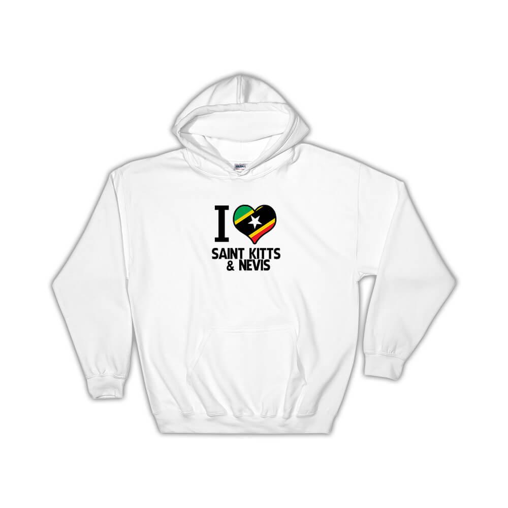I Love Saint Kitts and Nevis : Gift Hoodie Flag Heart Country Crest Expat