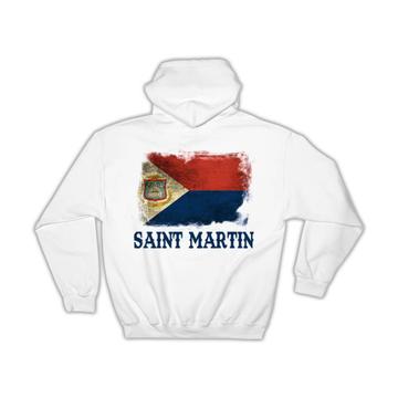 Saint Martin Flag : Gift Hoodie Distressed North America Country Souvenir National Vintage Art