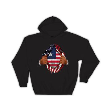 Liberia : Gift Hoodie Flag USA American Chest Liberian Expat Country