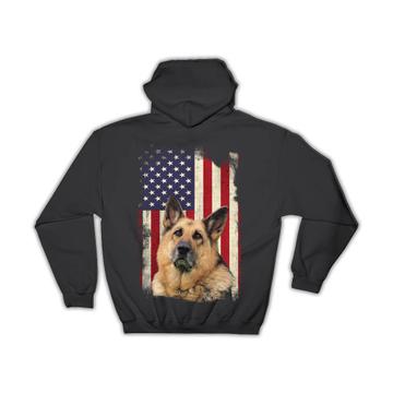 German Shepherd USA Flag : Gift Hoodie Dog Pet K-9 United Police America