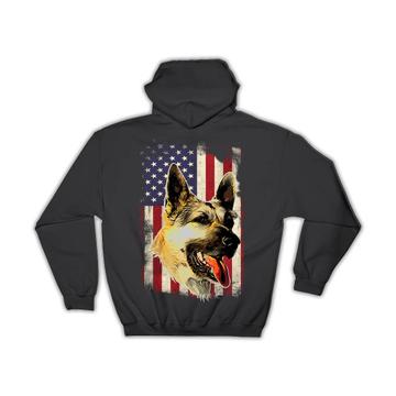 German Shepherd USA Flag : Gift Hoodie Dog Pet K-9 United Police America