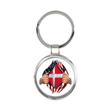 Denmark : Gift Keychain Flag USA American Chest Danish Expat Country