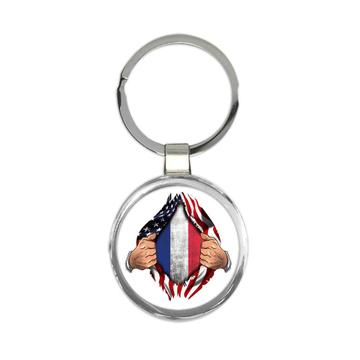 France : Gift Keychain Flag USA Chest American French Expat Country