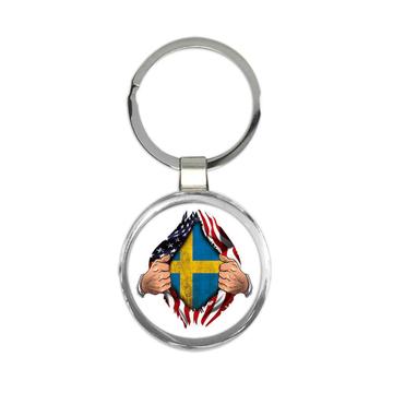 Sweden : Gift Keychain Flag USA American Chest Swedish Expat Country