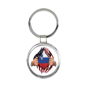 Slovenia : Gift Keychain Flag USA American Chest Slovenian Expat Country
