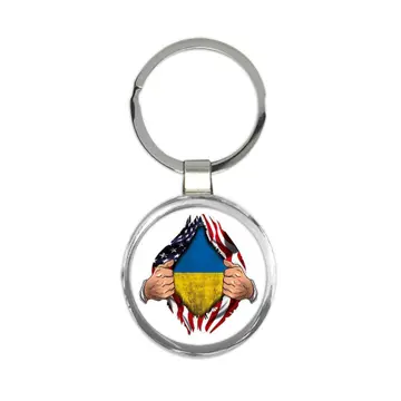 Ukraine : Gift Keychain Flag USA American Chest Ukrainian Expat Country
